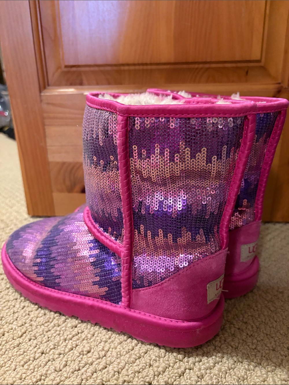 UGG Girls Hot Pink Sequin Shearling Boots